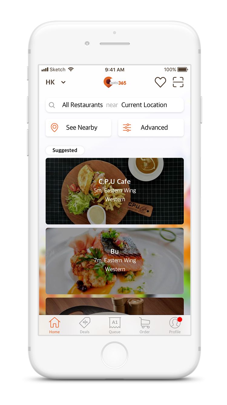 Part of Eats365’s mobile User App user interface 