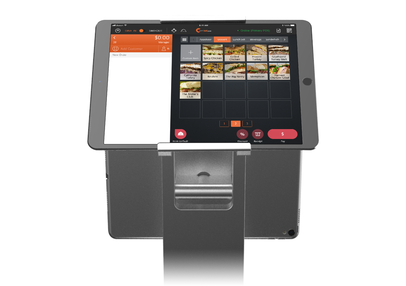 Stand with iPad POS showing management console to edit combo and modifier in order.