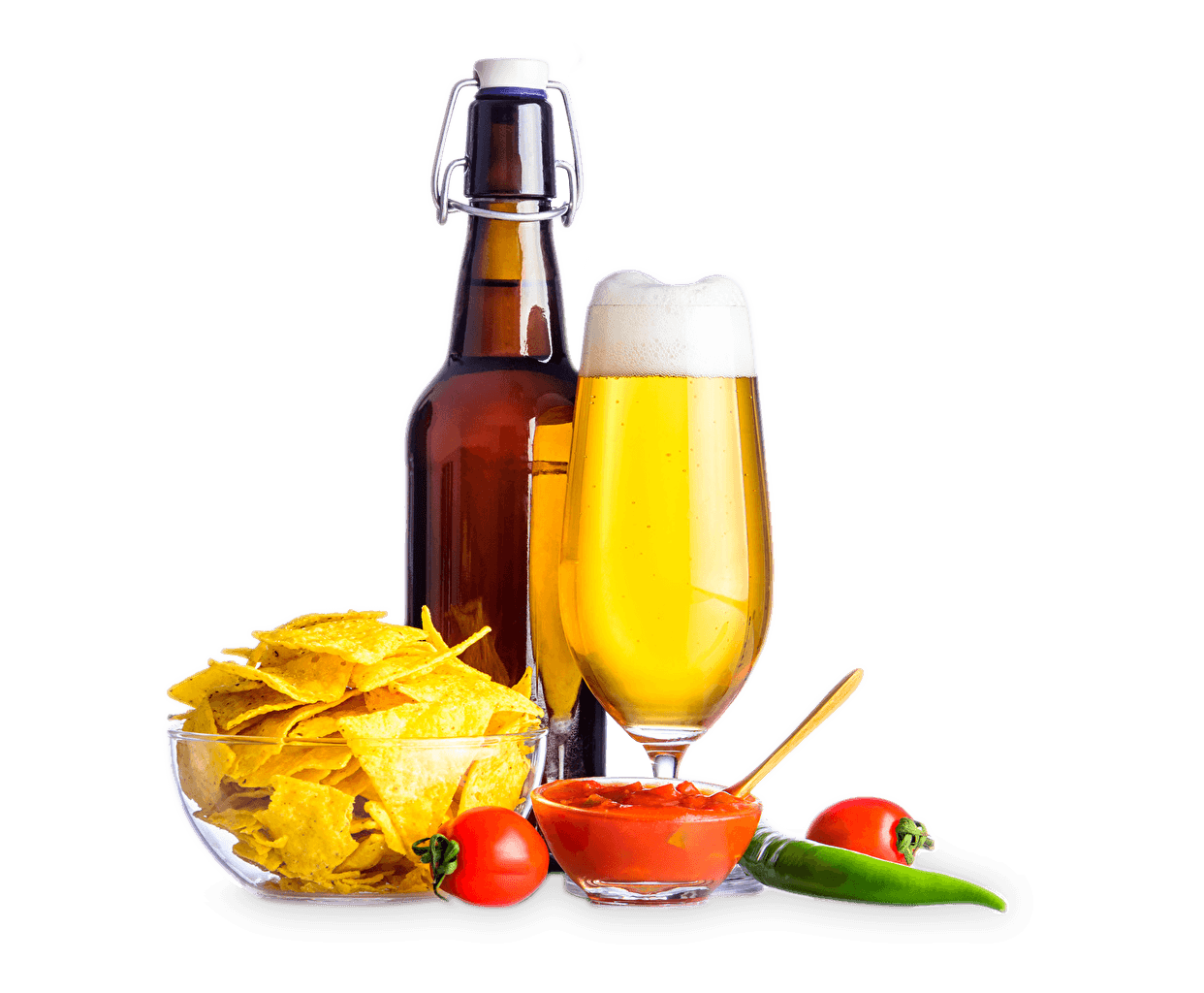 beer with food and chips