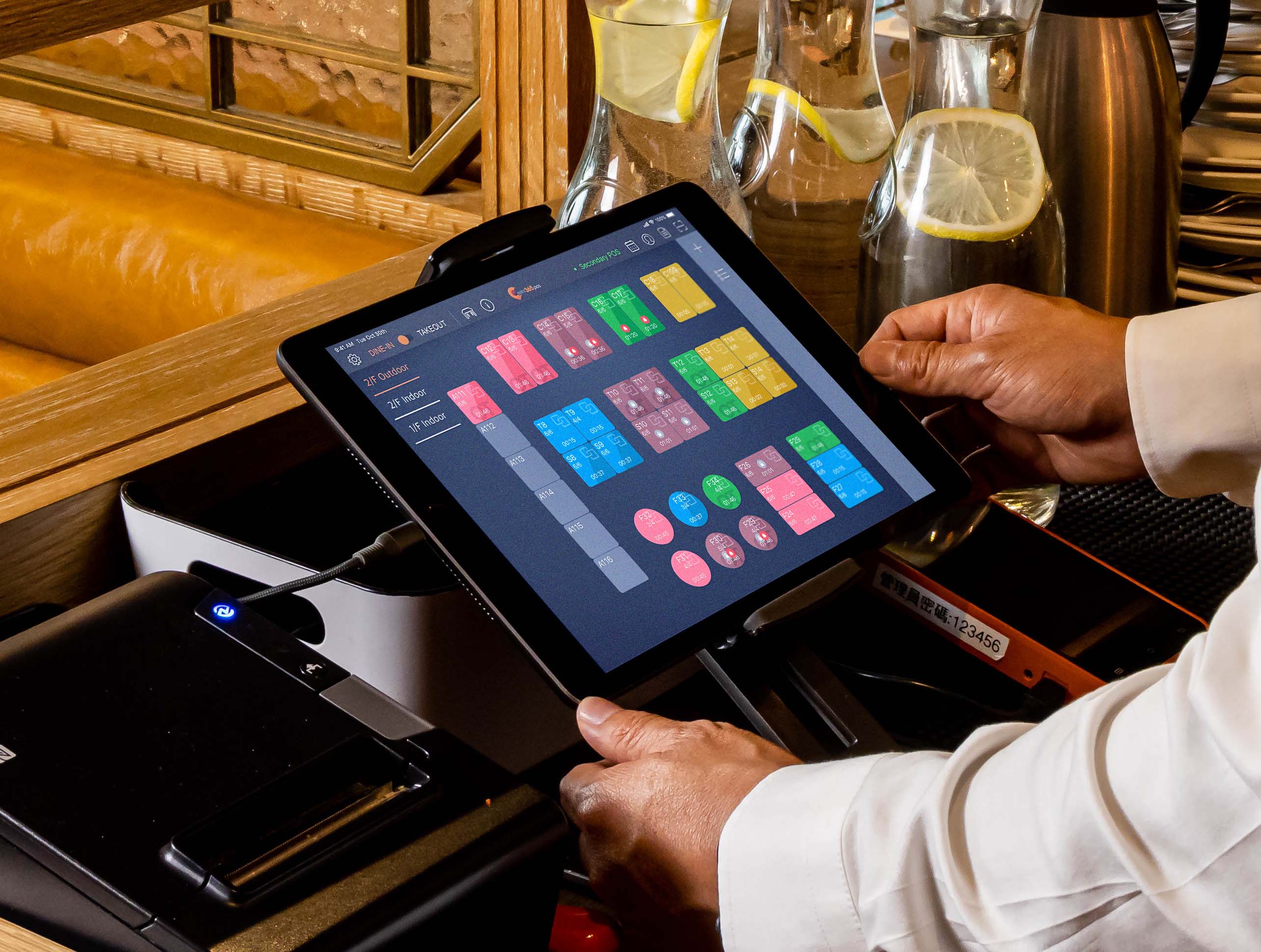 A restaurant POS terminal sitting on the counter