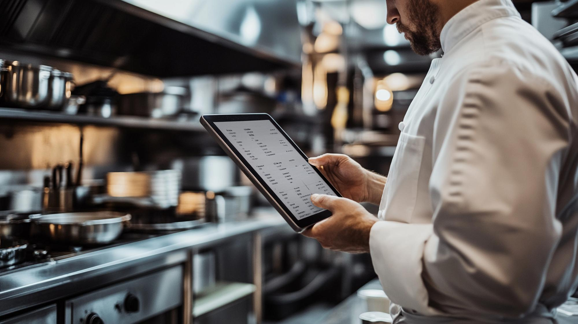 chef using ipad POS system in his kitchen