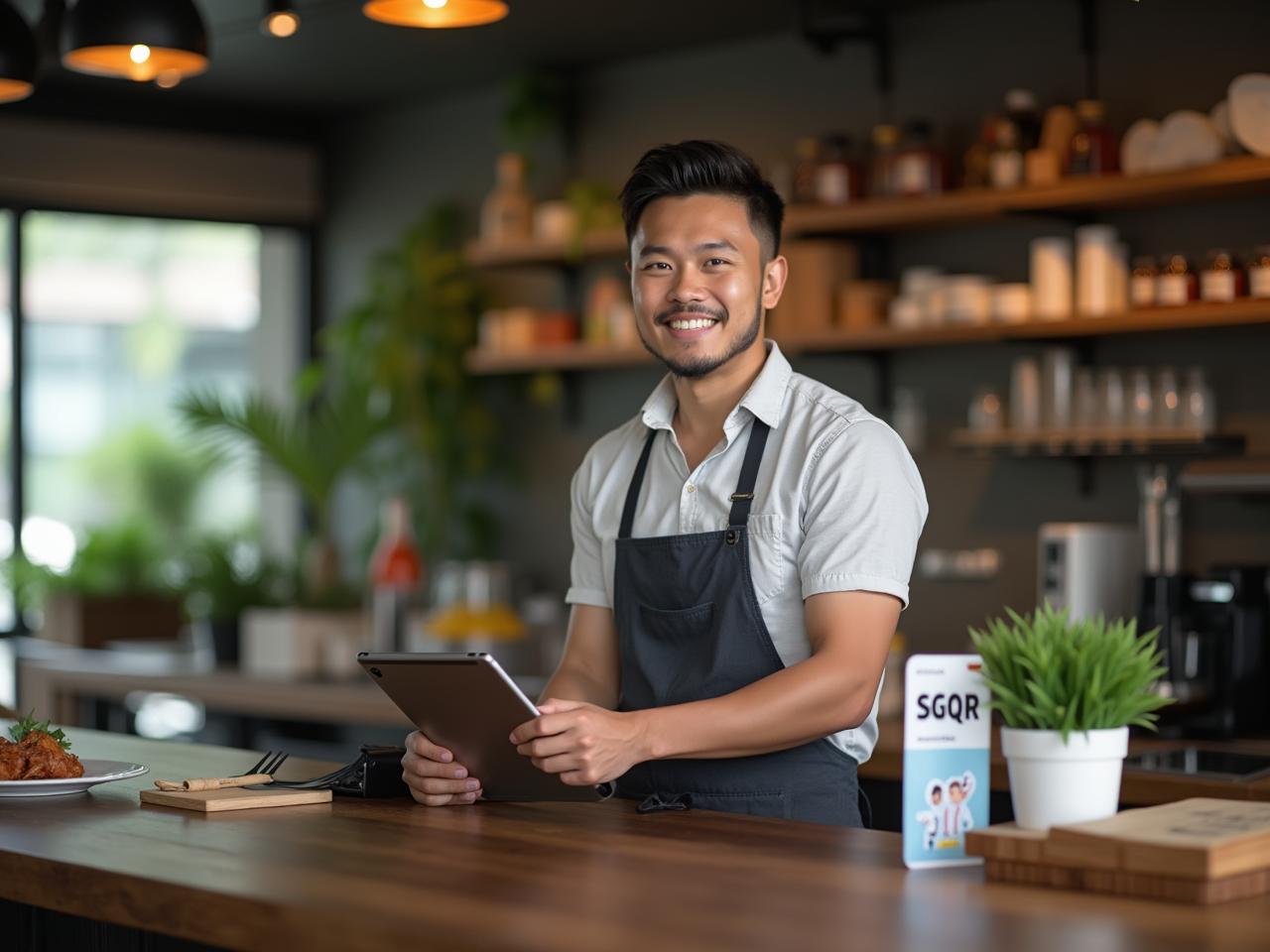 A cafe owner in singapore using sgqr