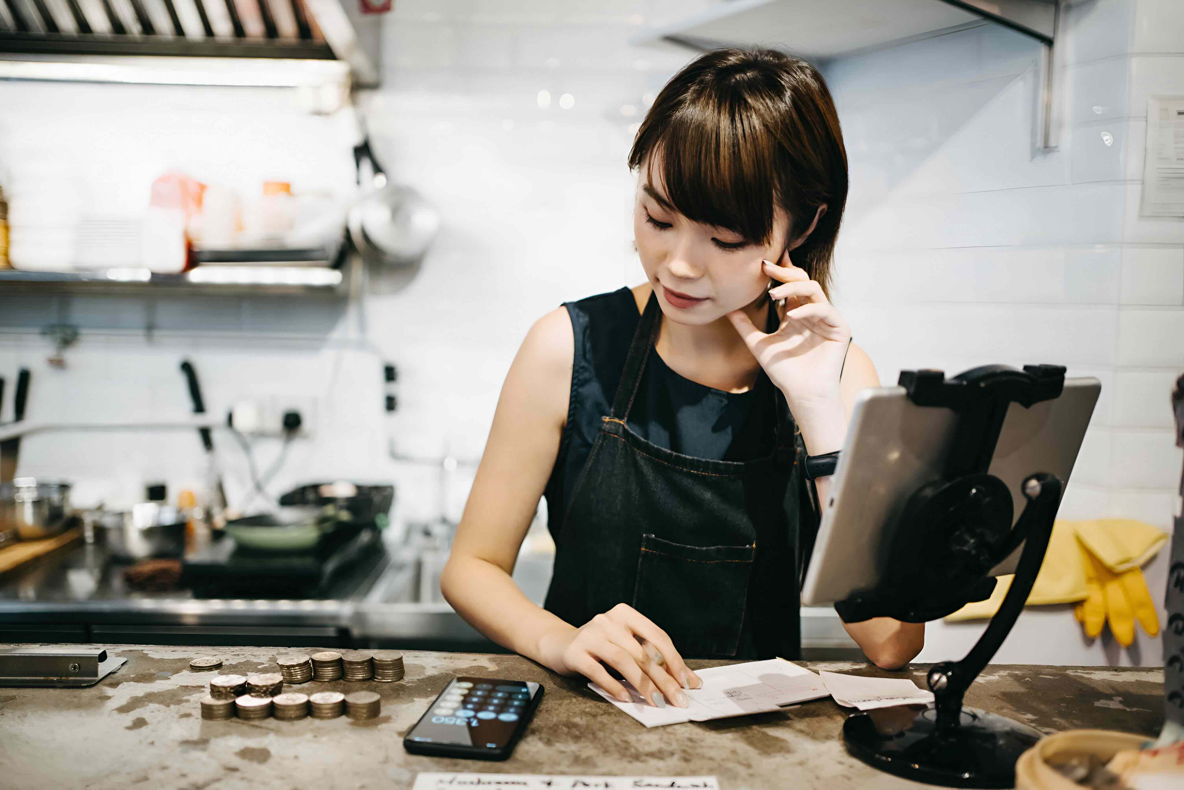 restaurant owner doing accouting