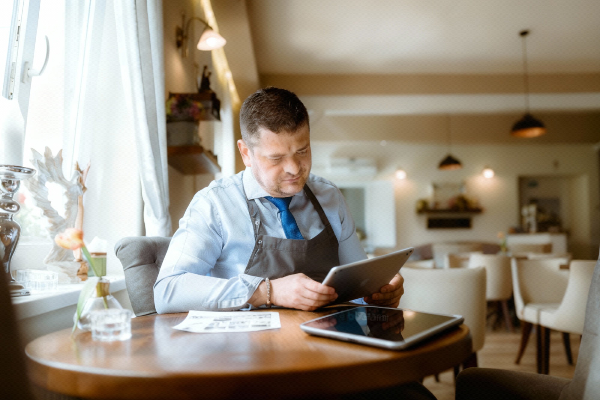 Aussie restaurant checking sales reports on an iPad